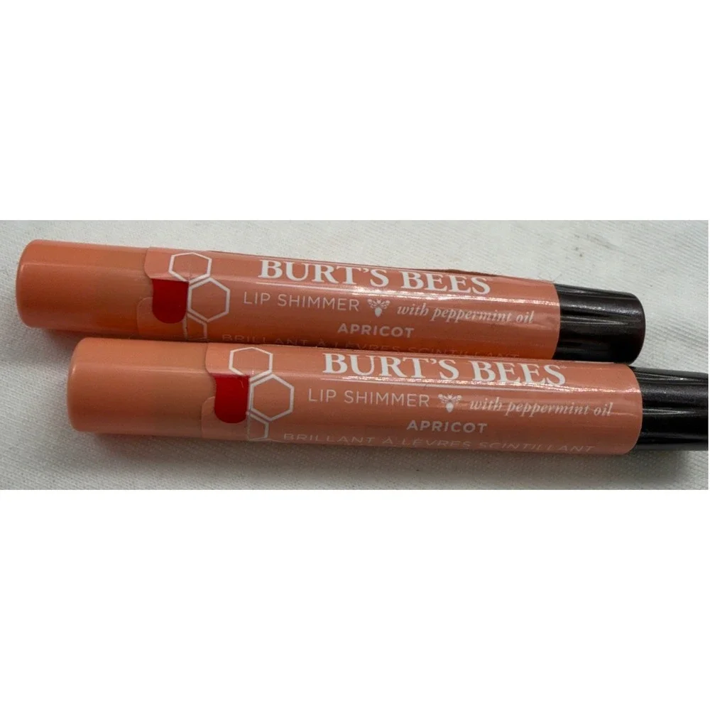 Burt's Bees Lip Shimmer Apricot Peppermint Oil 0.09oz Natural Set of 2‎ NEW